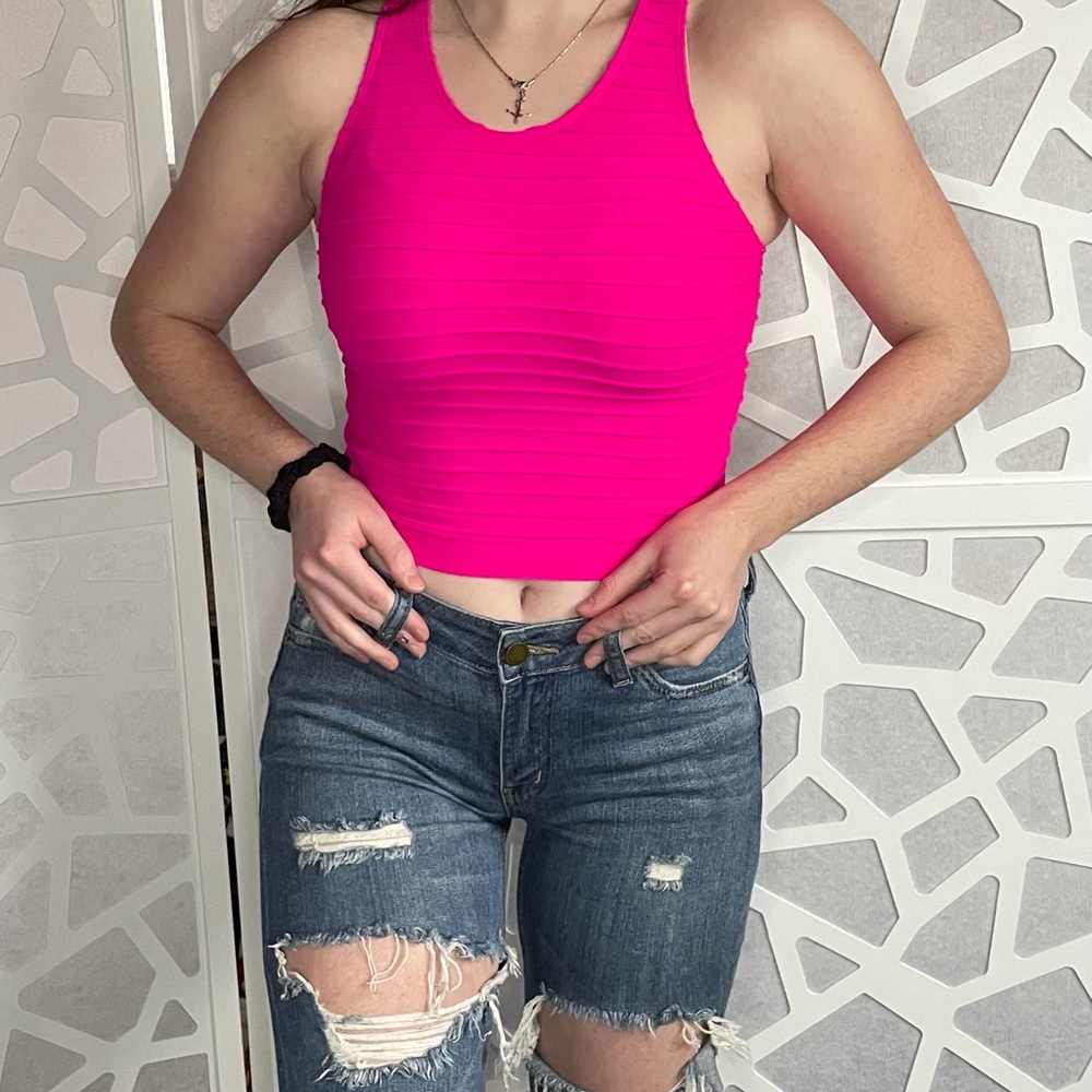 Hot pink racerback crop tank top